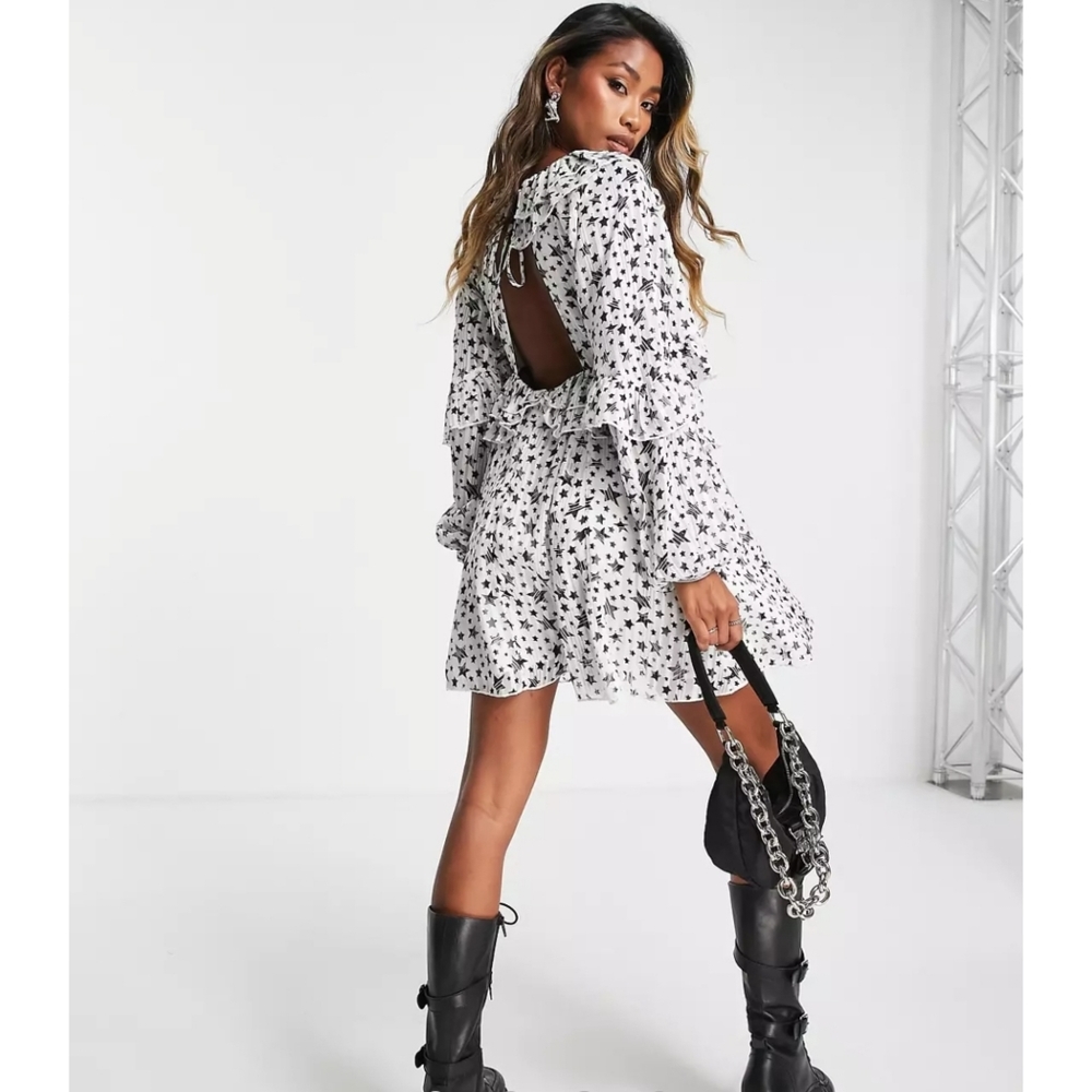 Topshop Star Ruffle Mini Dress in Mono